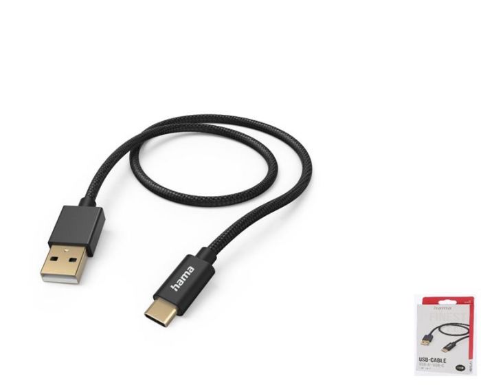 Кабель USB-A > USB-C заряджання/синхронізації Hama 1,5м, плетений, чорний