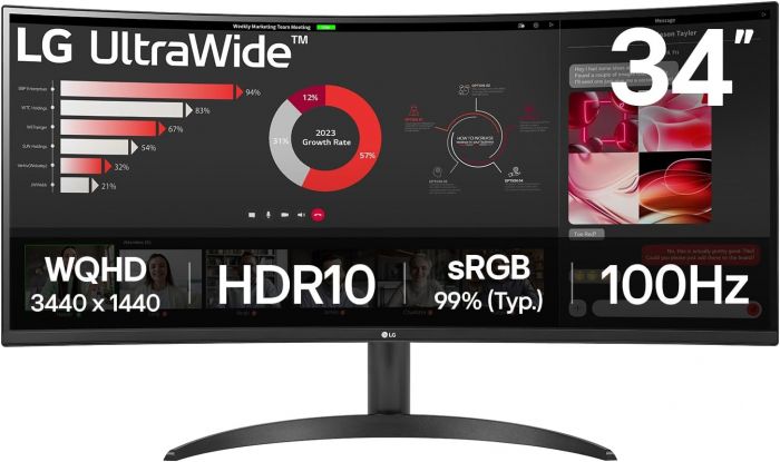 Монітор LG 34" 34WR50QK-B 2xHDMI, DP, Audio, VA, 3440x1440, 21:9, 100Hz, sRGB 99%, CURVED, FreeSync, HDR10