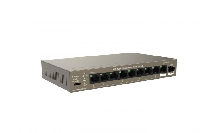 Комутатор TENDA TEG1110PF-8-102W 8xGE PoE, 1xGE, 1xSFP, Некерований