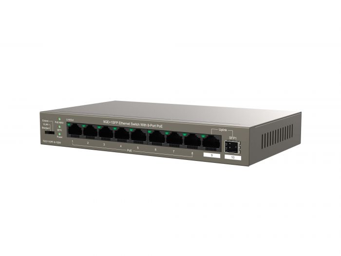 Комутатор TENDA TEG1110PF-8-102W 8xGE PoE, 1xGE, 1xSFP, Некерований