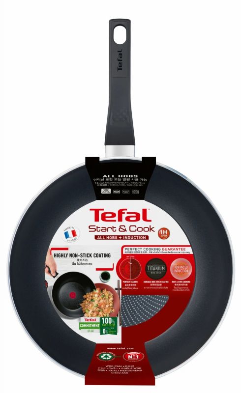 Сковорода ВОК Tefal Start&Cook, 28см, алюміній, бакеліт, чорний