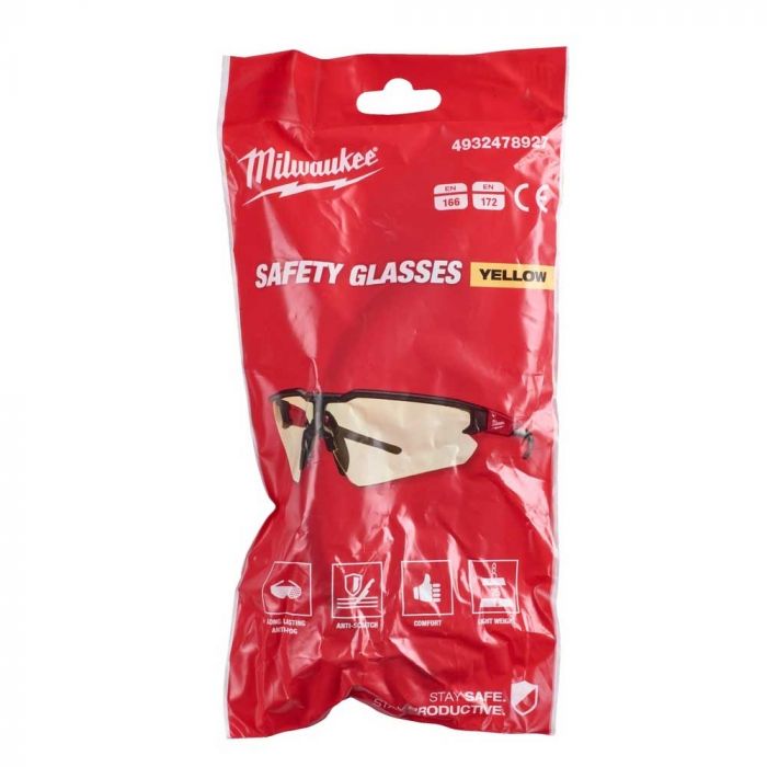Окуляри захисні Milwaukee, протиосколкові, лінзи-жовті, полікарбонат