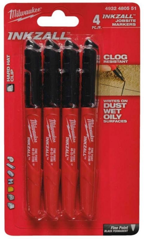 Маркер Milwaukee InkZAll водостійкий, чорний, набір 4шт