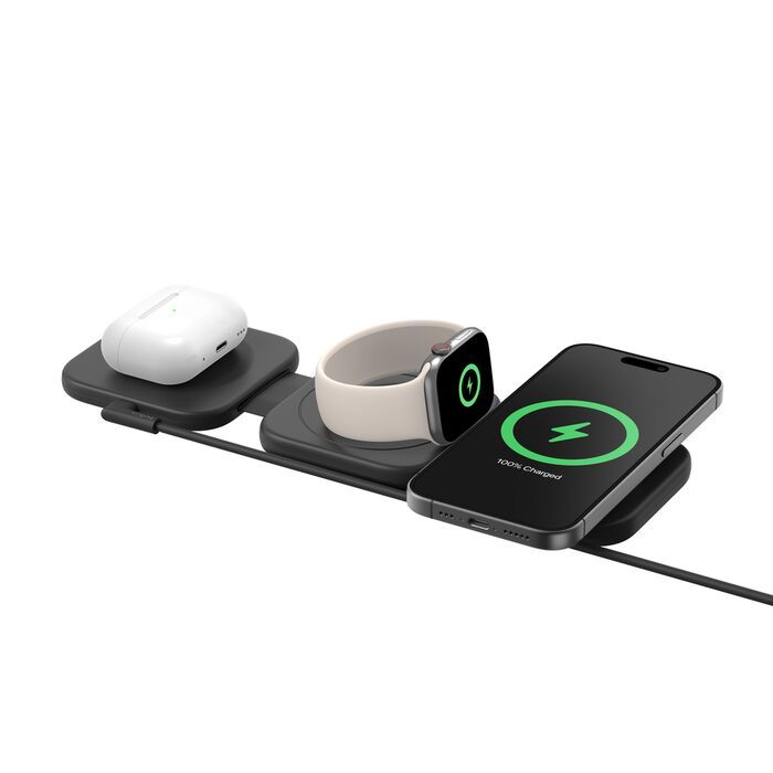 Зарядний пристрій бездротовий Belkin 3в1 Travel Pad Wireless Qi2 15Вт, чорний