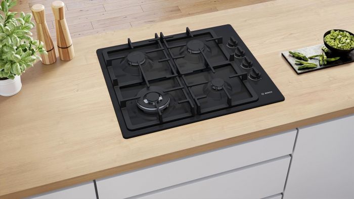 Варильна поверхня Bosch газова, 60см, чавун, WOK,чорний