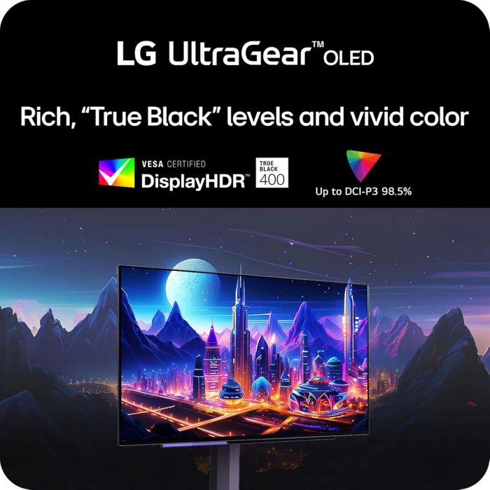 Монітор LG 27" 27GS95QE-B 2xHDMI, DP, USB, Audio, OLED, 2560x1440, 240Hz, 0.03ms, DCI-P3 98.5%, G-SYNC, FreeSync, AdaptiveSync, Pivot, DisplayHDR TRUE BLACK 400