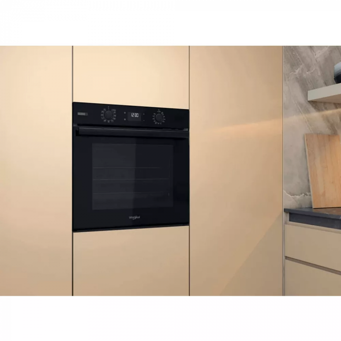 Духова шафа Whirlpool електрична, 71л, A+, дисплей, конвекція, телескопічні напрямні, пара, чорний