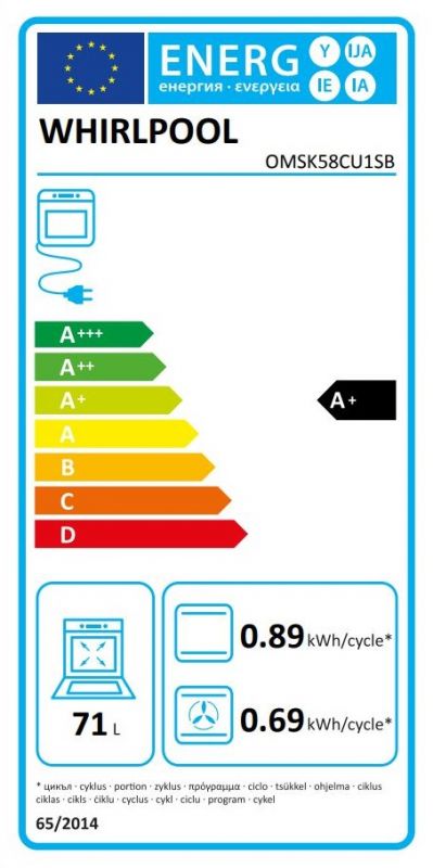 Духова шафа Whirlpool електрична, 71л, A+, дисплей, конвекція, телескопічні напрямні, пара, чорний