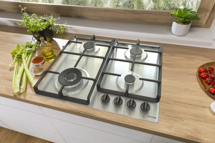 Варильна поверхня Gorenje газова, 60см, чавун, конфорка Wok, нерж