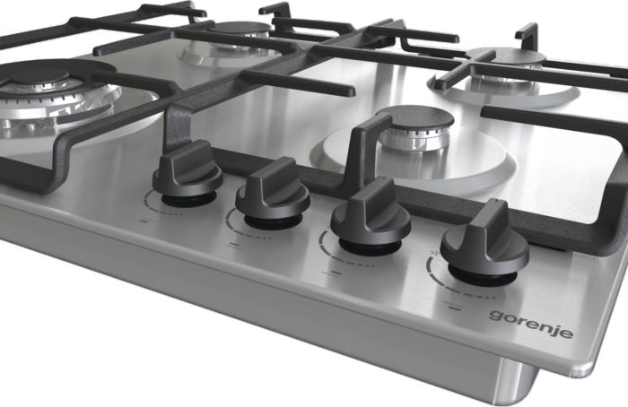 Варильна поверхня Gorenje газова, 60см, чавун, конфорка Wok, нерж