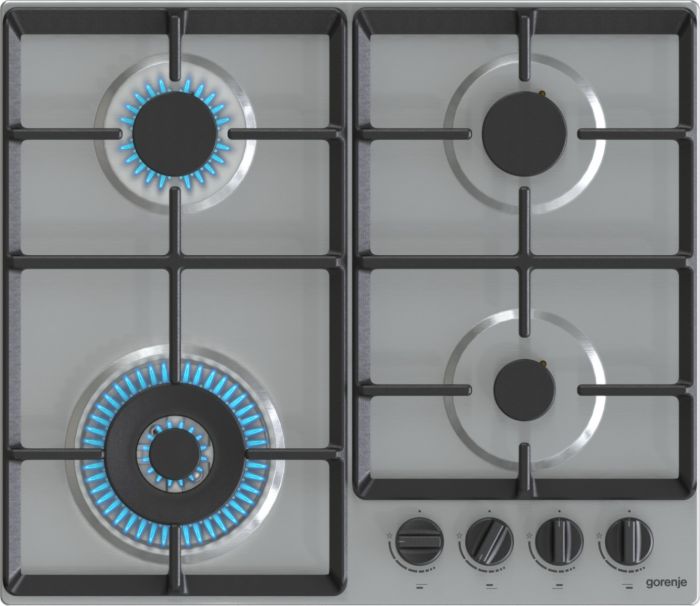 Варильна поверхня Gorenje газова, 60см, чавун, конфорка Wok, нерж