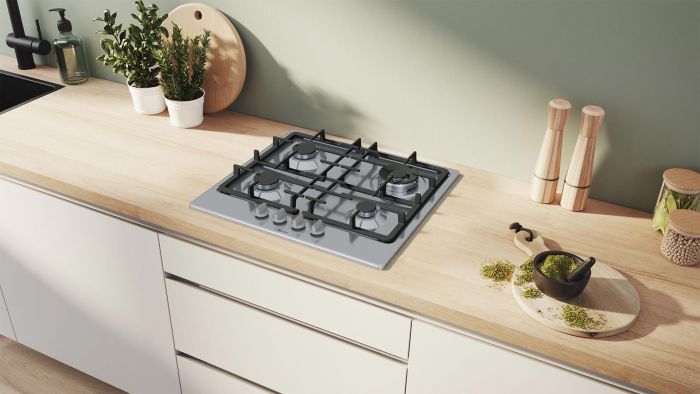Варильна поверхня Bosch газова, 60см, чавун, WOK, нерж