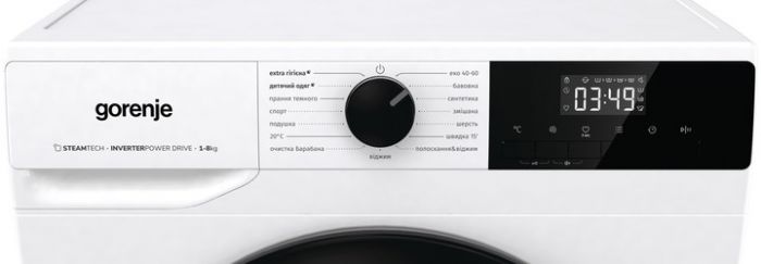 Пральна машина Gorenje фронтальна, 8кг, 1400, A+++, 55см, дисплей, пара, інвертор, білий