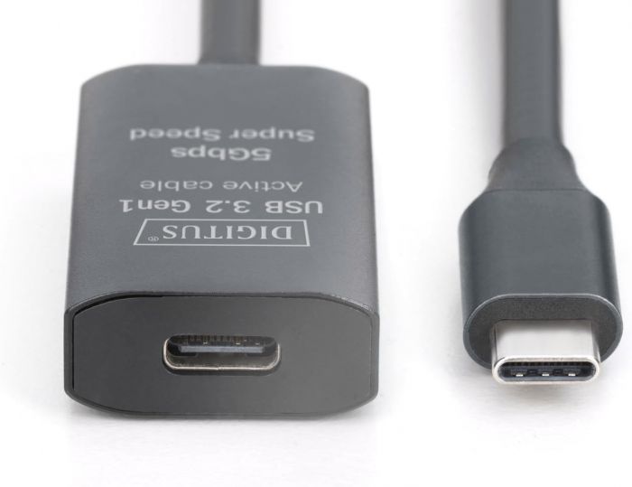 Подовжувач DIGITUS USB 3.2 Gen1 Active Cable 5G, C/M-C/F, 5м, чорний