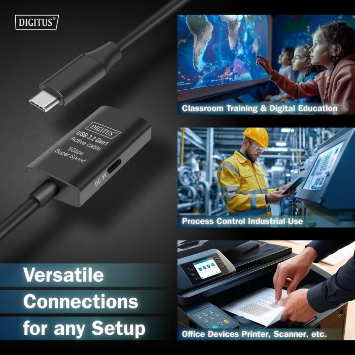 Подовжувач DIGITUS USB 3.2 Gen1 Active Cable 5G, C/M-C/F, 5м, чорний