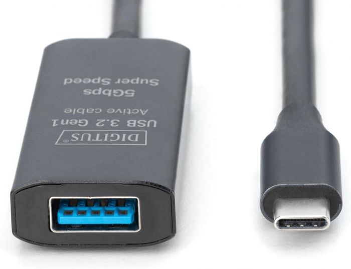 Подовжувач DIGITUS USB 3.2 Gen1 Active Cable 5G, C/M-A/F, 5м, чорний