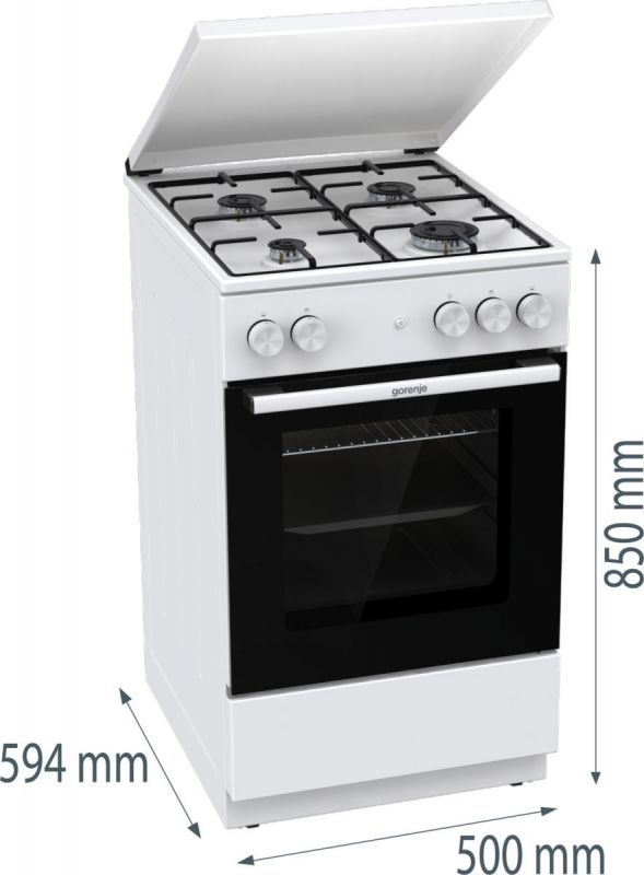 Плита Gorenje  газова, 70л, 50x60см, емальовані, з кришкою, білий