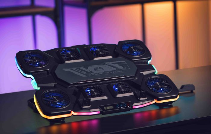 Підставка для ноутбука 2E GAMING CPG-012, до 17.3", 1xUSB-C, LCD/semiconductor cooling pad, RGB, чорний