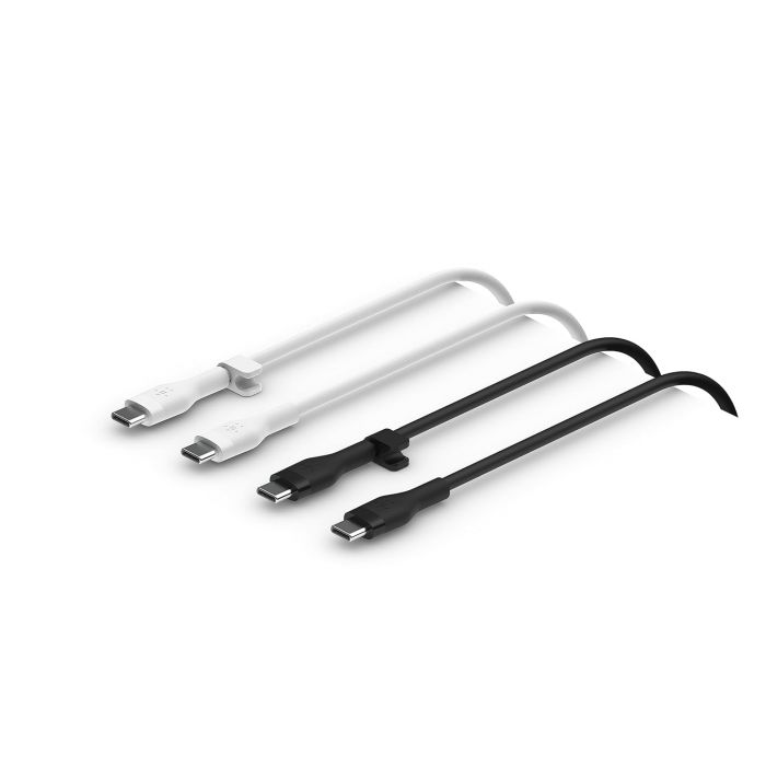 Кабель USB-C > USB-C заряджання/синхронізації Belkin 1м, 60Вт, Type-C, силіконовий з кліпсою (2 Pack) чорний/білий
