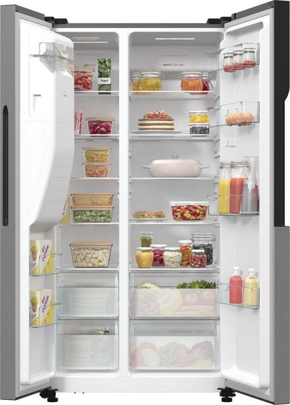 Холодильник SBS Gorenje, 179х70х92см, 2 двері, 376(190)л, А++, NF+, Інв., Зона св-ті, диспенсер, генератор льоду, Зовн. Диспл, нерж