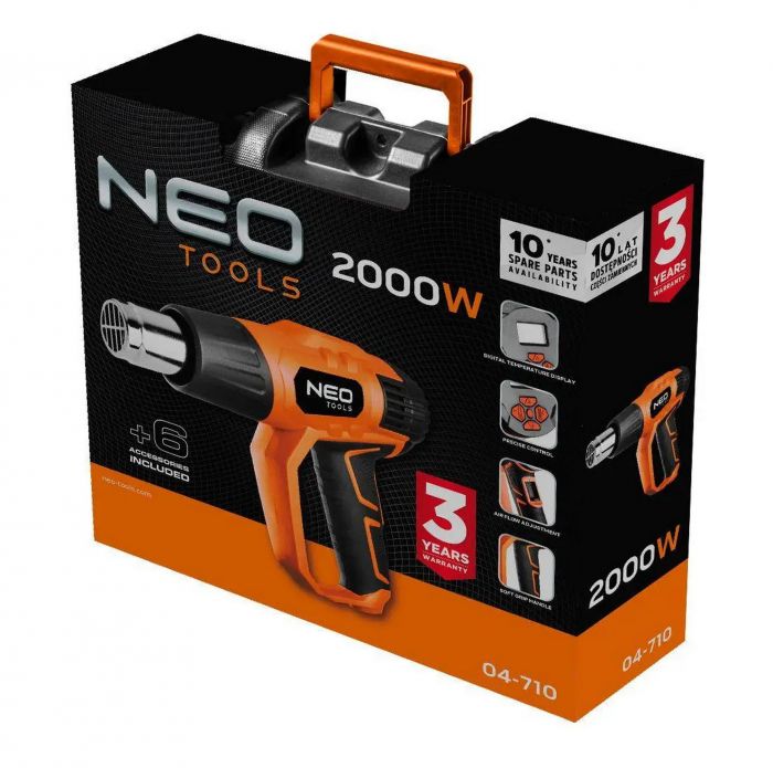 Фен будівельний Neo Tools 2000Вт 70-600°C 300/500л·хв 0.77кг