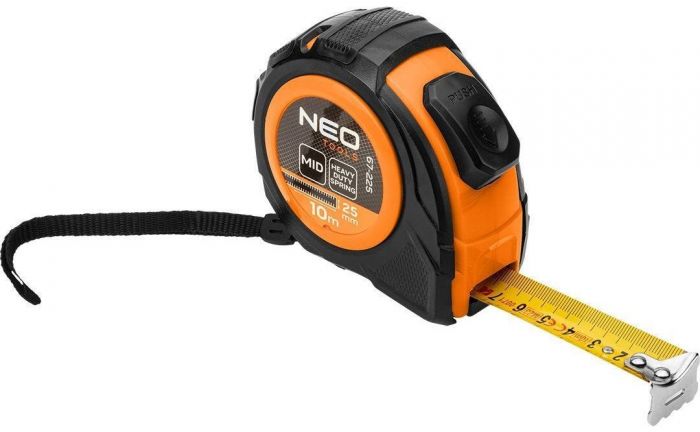 Рулетка Neo Tools, 10мx25мм, з фіксатором змотування