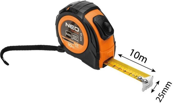 Рулетка Neo Tools, 10мx25мм, з фіксатором змотування