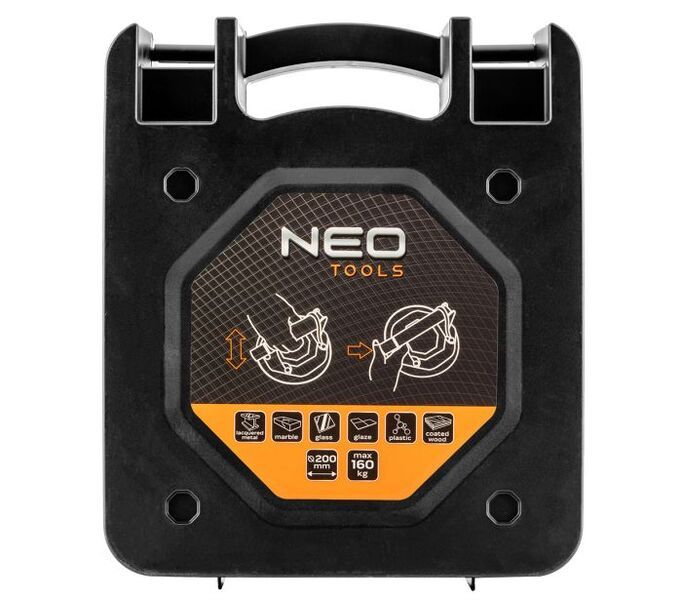 Присоска вакуумна Neo Tools, одинарна, пластиковий корпус, діаметр 200мм, кейс, 160кг