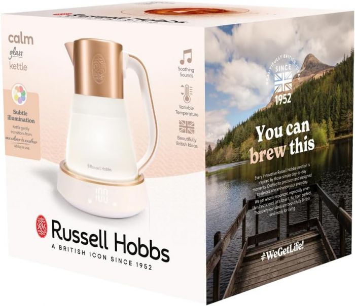 Електрочайник Russell Hobbs Calm, 1.7л, скло, біло-мідний