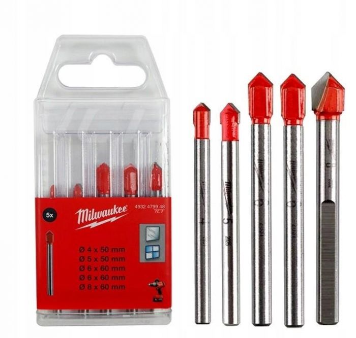 Набір свердел по склу та кахелю Milwaukee GENII, 5шт, 4-8мм, кейс