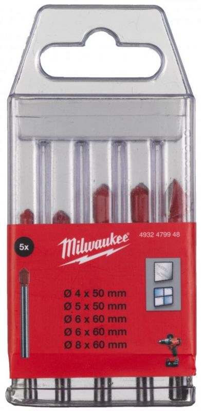 Набір свердел по склу та кахелю Milwaukee GENII, 5шт, 4-8мм, кейс