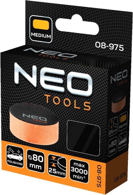 Диск полірувальний Neo Tools, губка середня, на липучці, 80x25мм