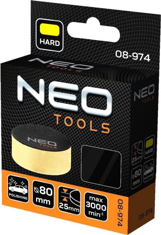 Диск полірувальний Neo Tools, губка м’яка, на липучці, 80x25мм