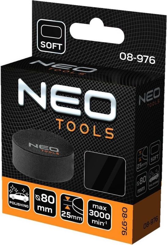 Диск полірувальний Neo Tools, губка м’яка, на липучці, 80x25мм