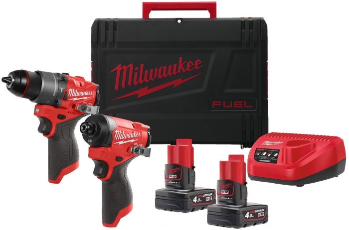 Набір із двох акумуляторних інструментів Milwaukee M12 FPP2A2-402X шурупокрут-дриль M12 FPD2-0 гвинтоверт M12 FID2-0 акб М12 2х4А·год ЗП C12C кейс