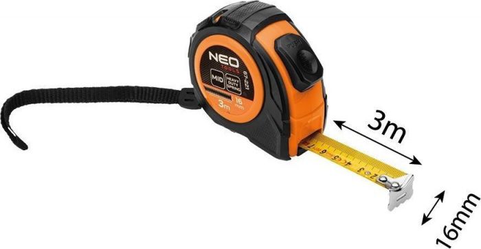 Рулетка Neo Tools, 5мx16мм, з фіксатором змотування