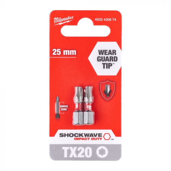 Біти Milwaukee Shockwave, набір 2шт, Torx T20х25мм