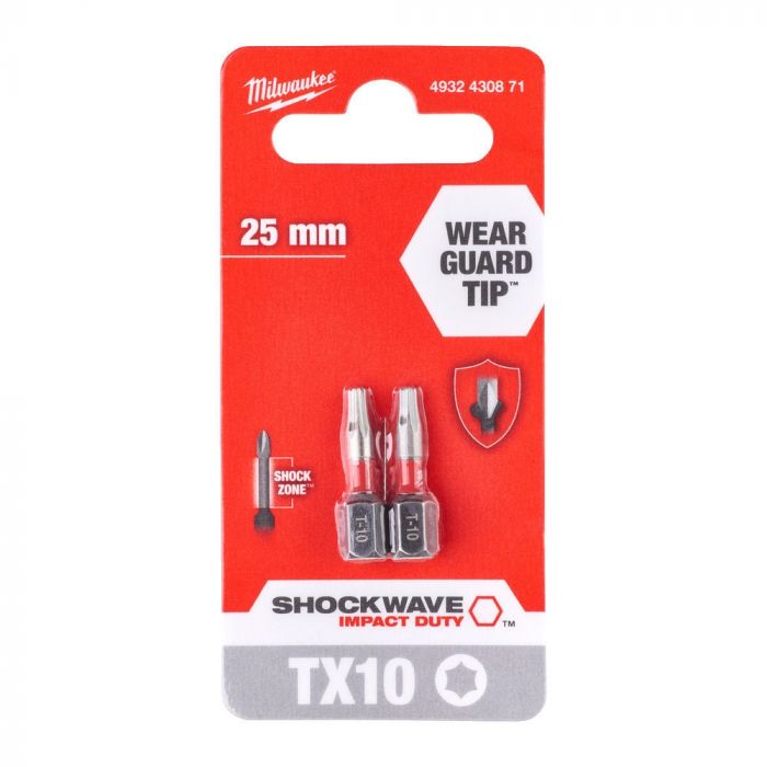Біти Milwaukee Shockwave, набір 2шт, Torx T10х25мм