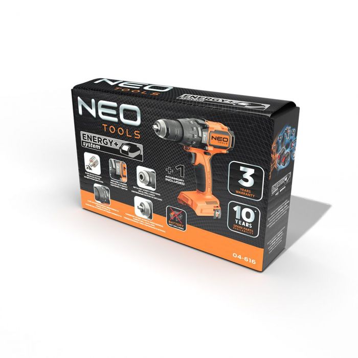 Шурупокрут-дриль акумуляторний Neo Tools Energy+ 18В безщітковий 100Нм 0-480·0-1900об·хв 1.56кг без АКБ та ЗП
