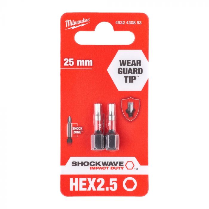 Біти Milwaukee Shockwave, набір 2шт, Hex2.5х25мм