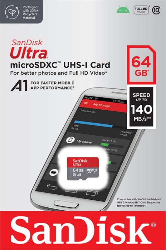 Карта пам'яті SanDisk microSD   64GB C10 UHS-I R140MB/s Ultra