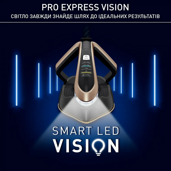 Праска-парогенератор Tefal Pro Express Vision, 3000Вт, 1200мл, паровий удар -800гр, постійна пара - 180гр, керам. підошва, чорно-золотий