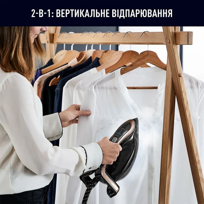 Праска-парогенератор Tefal Pro Express Vision, 3000Вт, 1200мл, паровий удар -800гр, постійна пара - 180гр, керам. підошва, чорно-золотий