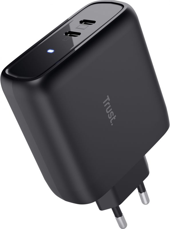 Зарядний пристрій мережевий Trust Maxo 65Вт, 2xUSB-C PD, чорний