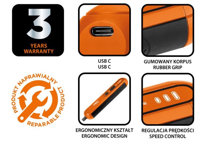 Викрутка акумуляторна Neo Tools 4В1Х1.5А·год 4.5Нм 230об·хв 20 біт кейс 0.23кг