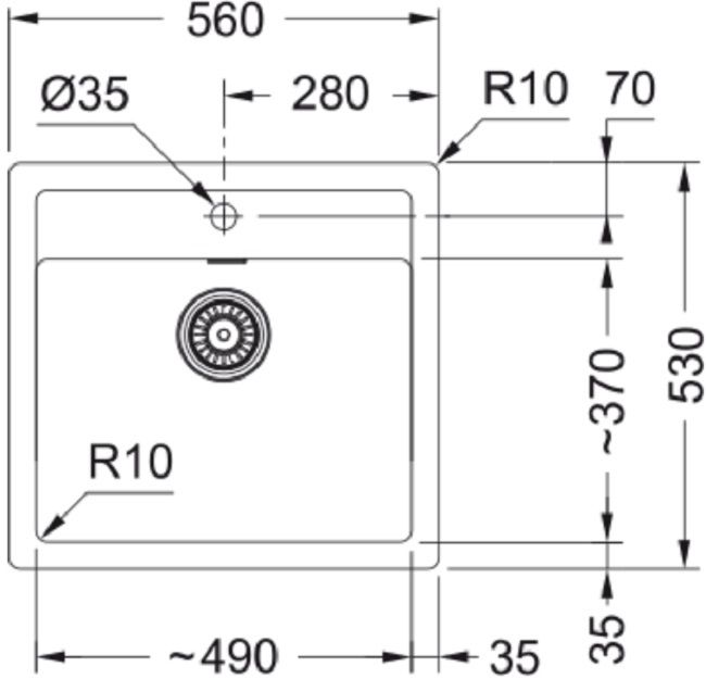 Мийка кухонна Franke Sirius тектонайт, прямокут., без крила, 560х530х200мм, чаша - 1, врізна, чорний