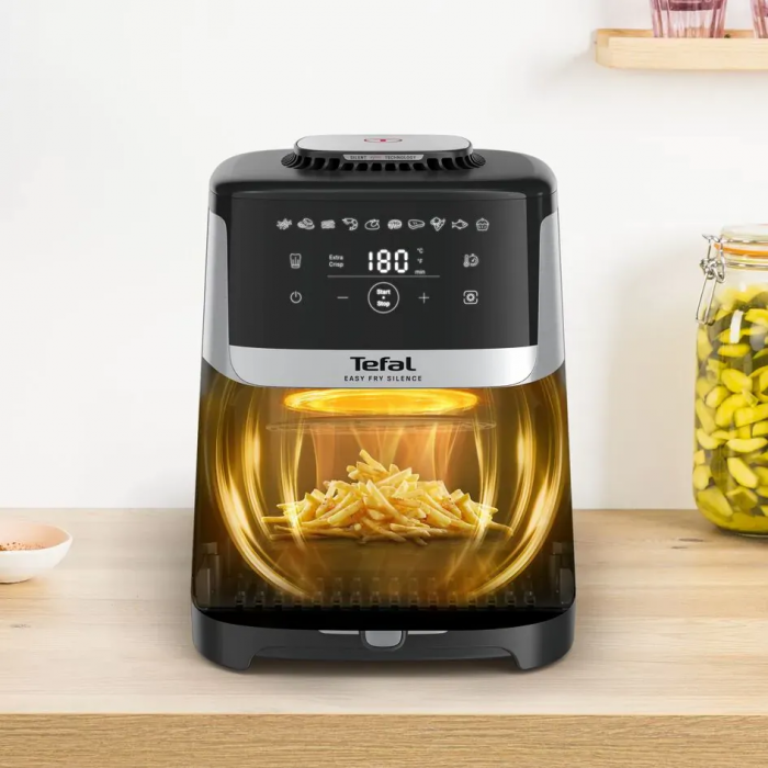 Мультипіч Tefal Easy Fry Silence, 1670Вт, чаша-5л, сенсорне керув., 10 програм, пластик, нерж. сталь-чорний