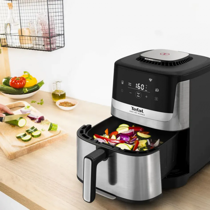 Мультипіч Tefal Easy Fry Silence, 1670Вт, чаша-5л, сенсорне керув., 10 програм, пластик, нерж. сталь-чорний