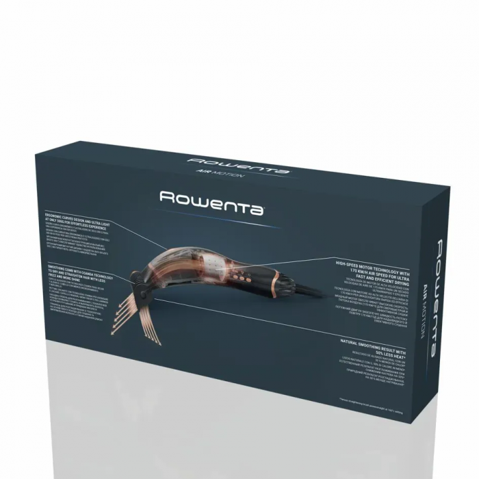 Фен Rowenta Ultimate Experience Air Motion, 1300Вт, 3 режими, насадка-гребінець, кейс для зберігання, іоніз-я, хол. обдув, чорний