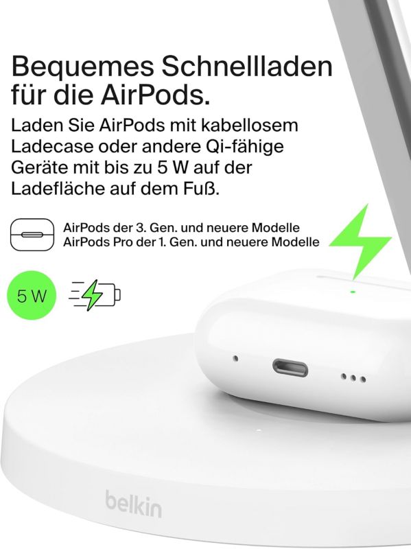Зарядний пристрій бездротовий Belkin 3в1 Magnetic Pad Qi2 15Вт, білий
